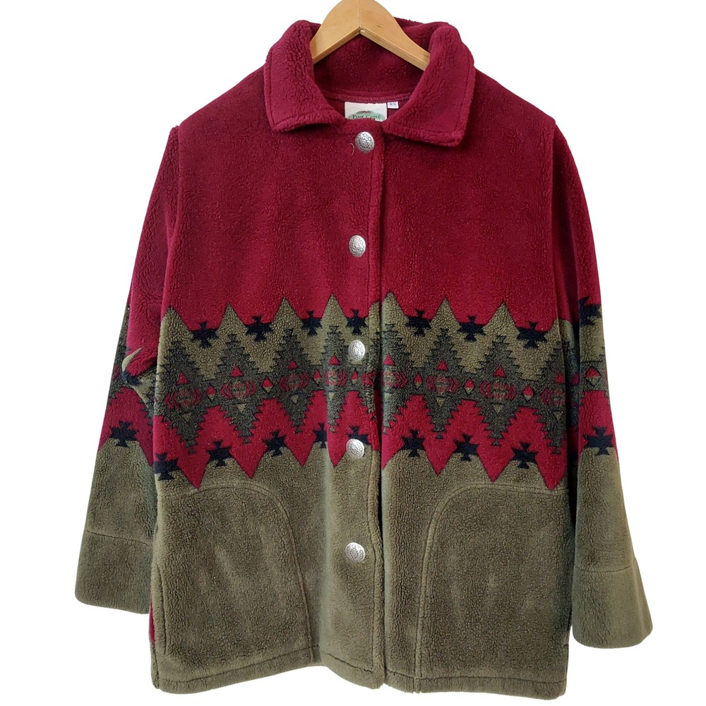Pine Cone Designs Southwestern Fleece Jacket Concho Button Tribal Size XS - Picture 1 of 8